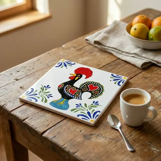 Galo de Barcelos hand-painted Azulejo tile from Goa