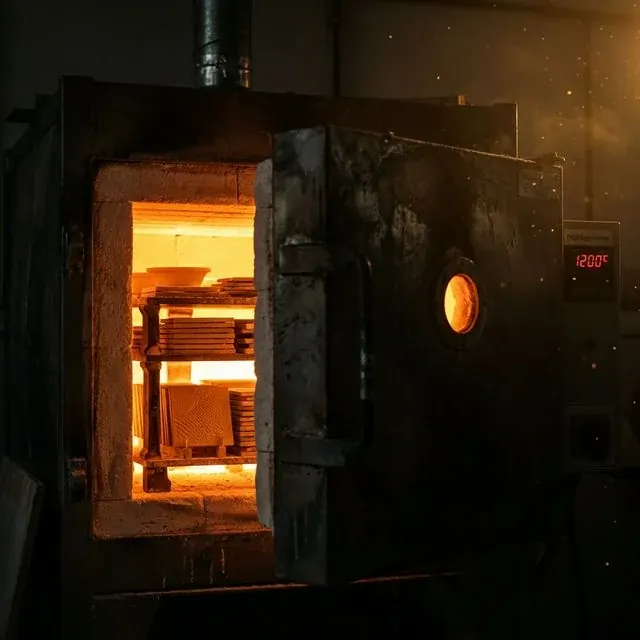 Ceramic kiln firing weatherproof Azulejo nameplate at 1200 degrees