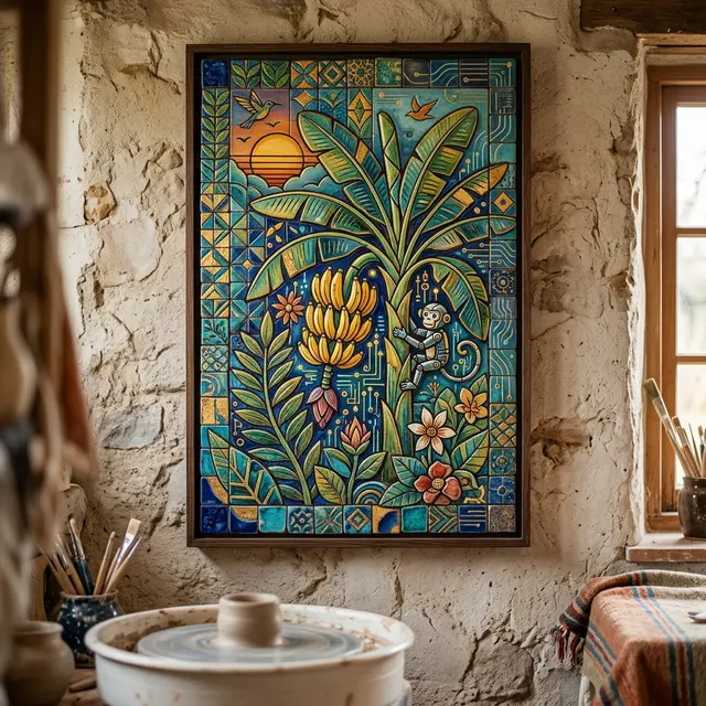 Beautiful finished handmade ceramic tile artwork